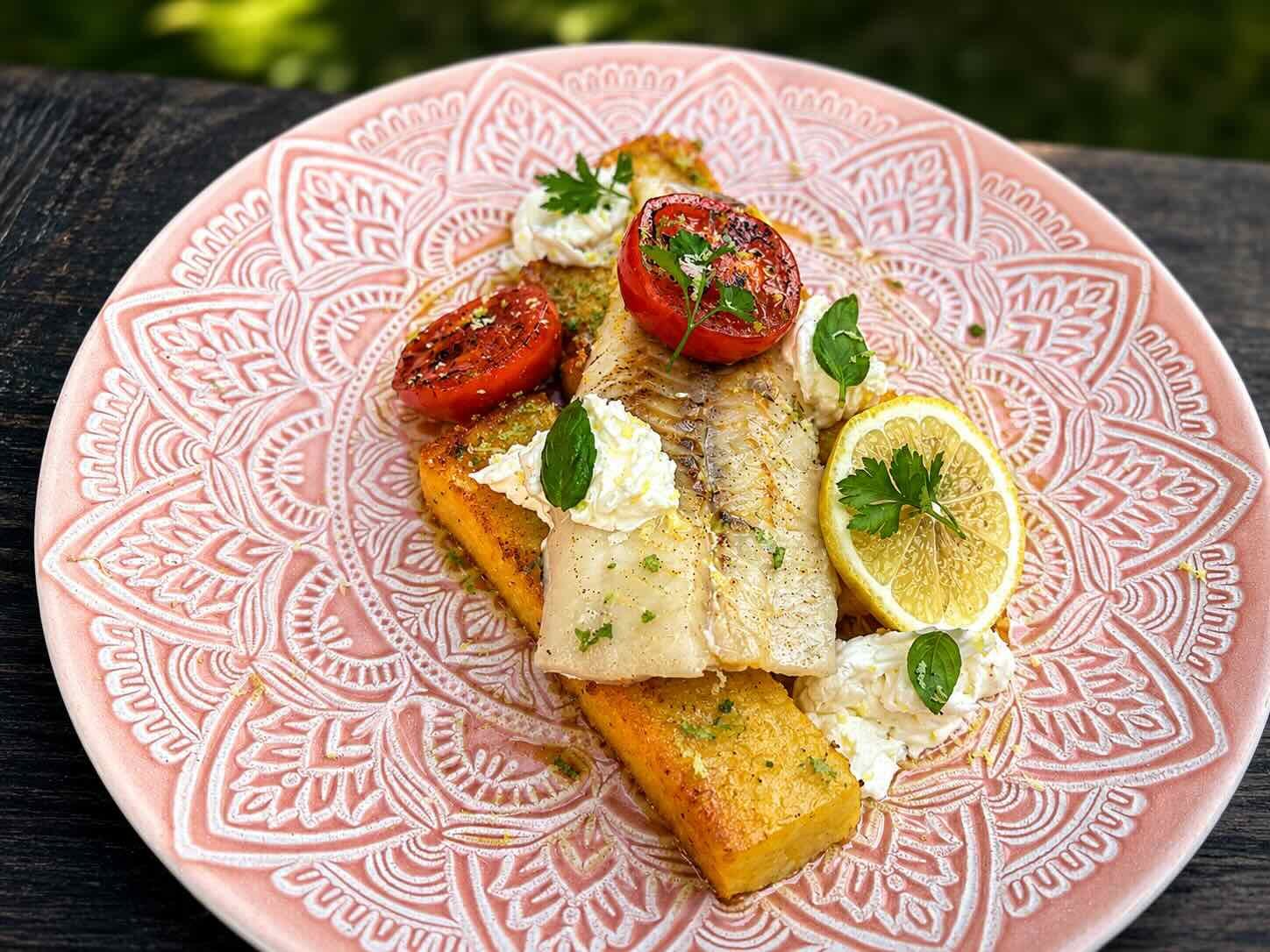 5. Crispy Polenta withPan-Fried Fish & Blistered Tomatoes